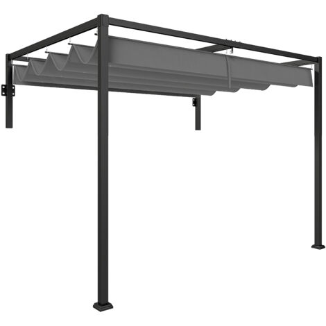 2 x 3(m) Lean To Steel Pergola, with Moving Fabric Canopy - Dark Grey