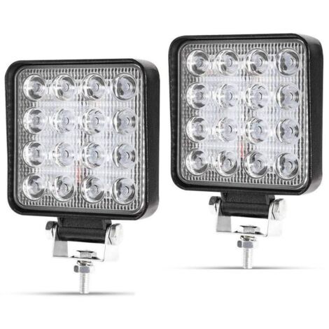 2 X 48W Projecteur Phare de Travail LED Carré 12V 24V Projecteur LED Voiture Etanche IP67 Spot Flood Lumière de recul pour Voiture Camion Tracteur SUV Bateau(2 PCS)