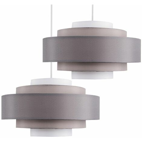 main image of "2 x 5 Tier Ceiling Pendant Light Shades In 3 Tone Grey + 10W LED GLS Bulbs Warm White"