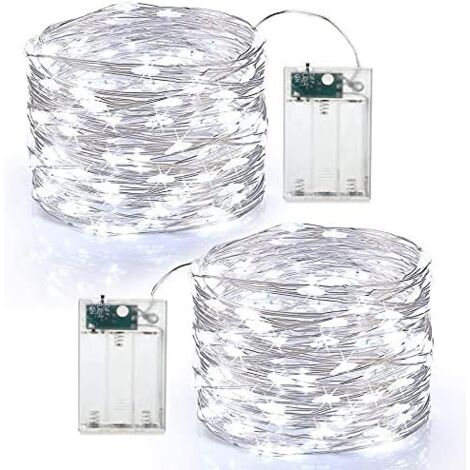 2 x 50 Guirlande LED Lumineuse à Pile Mini Guirlande LED 5M Intérieur et Extérieur Décoration Lumière pour Chambre Noël Mariage Soirée Maison Jardin Blanc Froid