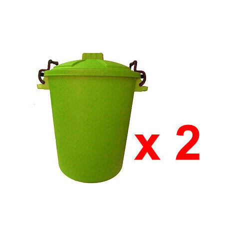 VISS 2 x 85 LITRE HEAVY DUTY BIN -METAL LID OUTDOOR RUBBISH DUSTBIN HORSE LIME GREEN