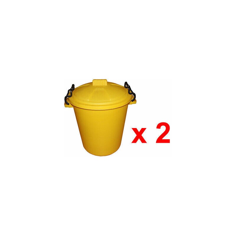 Viss - 2 x 85 litre heavy duty bin -metal lid -outdoor -rubbish -dustbin -horse yellow