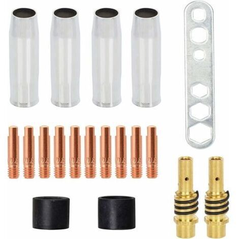 2 x Accessoires de Buse/Bouchon de Cône de Soudage MIG MAG AK-15 / MB-15 Pièces D'Usure, 10 x Pointes de Soudage M6 0,88 mm et 2 x Porte-Buses avec Ressorts Fixes (19 Pièces)