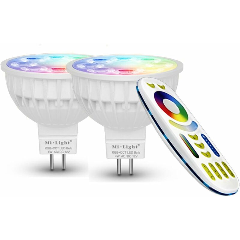 2 x Ampoule LED Multicolore RVB/RGB plus blanc chaud, WiFi, 4W/GU5.3, Milight original®, intensité variable, possible de contrôler par Télécommande