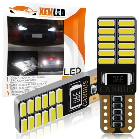 2 x AMPOULES 24 LEDS (3014) CANBUS - T10 W5W - sans erreur au tableau de bord - Blanc pur