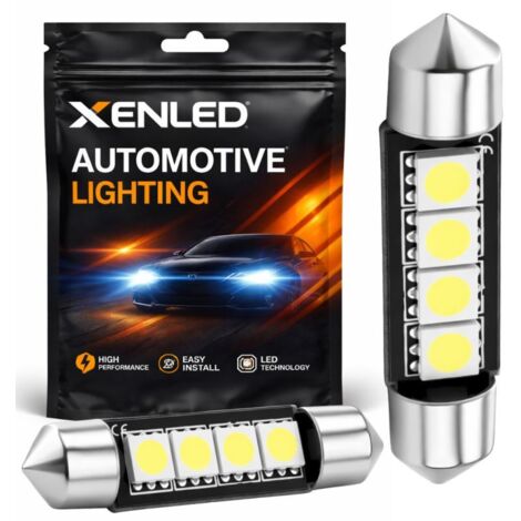 2 x AMPOULES C10W - 4 LEDS SMD anti-erreur - Navette C10W 42mm 12V Lampe de plafonnier BLANC