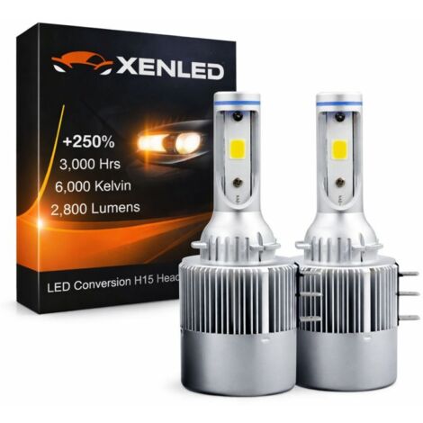 2 x Ampoules H15 LED 36W - 3800Lm - Haut de Gamme PGJ23t-1 - Lampe Feux de jour + Plein phare
