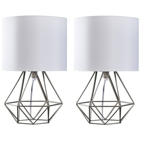 MINISUN 2 x Angus Table Lamps Bedside Lounge Light - Silver & White - No Bulb