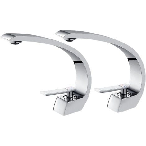 2 x Auralum Cromo Curvo Rubinetto Lavabo Bagno, Miscelatore Lavabo Monocomando, Rubinetto Lavabo, Acqua Fredda e Calda