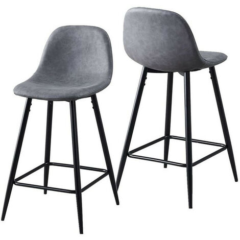 2 X Bar Stools, Faux Leather Backrest Chairs for Kitchen Island Bar 65cm Height, Grey