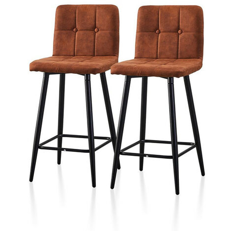 2 X Bar Stools, Faux Leather High Back Kitchen Counter Chairs, Brown