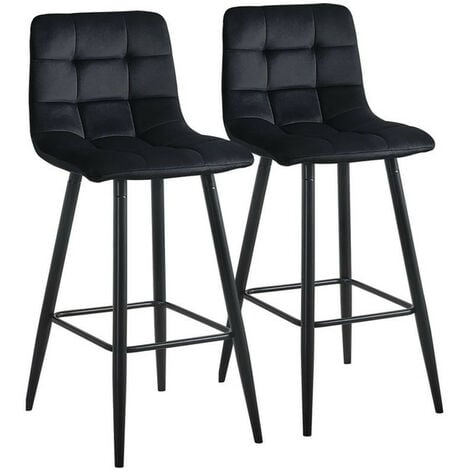 CLIPOP Bar Stools,2x Velvet Breakfast Bar Chairs with Backrests and Matt Metal Legs Seat Hight 65cm, Grey