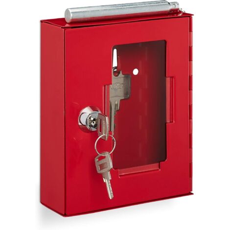 2 x Boîte à clés de secours - Métal - Verrouillable - Avec marteau brise-vitre et vitre - Pour urgence et accès rapide - Rouge - 15x12x4cm