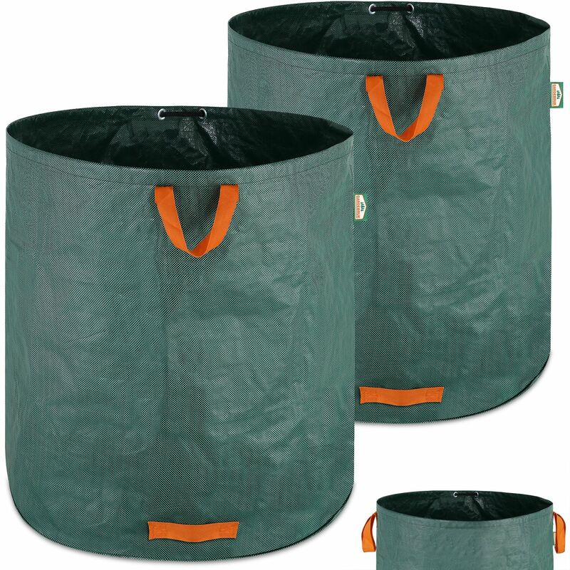 

2 x Bolsas de Basura de jardín sacos para desechos 1000L con 4 asas plegables reutilizables por bolsa 50Kg jardinería