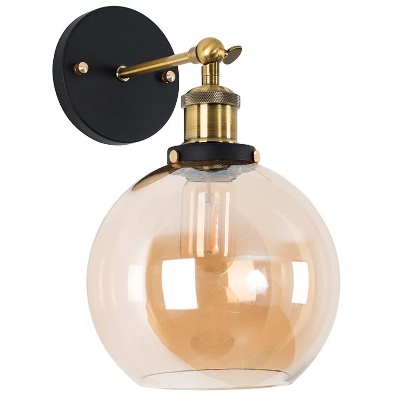 Minisun - 2 x Brass & Black Metal Adjustable Wall Light + Amber Shades 4W LED Bulbs - Warm White