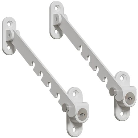 2 X Casement Window Restrictors Screw-Adjustable No Drill 2 Levels Opening Adhesive Install Kit