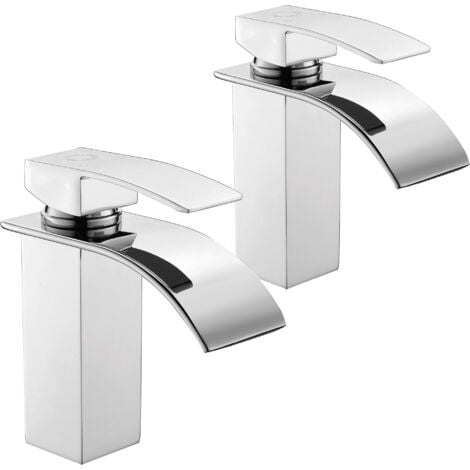 2 x CECIPA Cromata Rubinetto Bagno Cascata, Miscelatore Lavabo Bagno, Rubinetto Lavabo, Valvola in Ceramica, Acqua Calda e Fredda, Altezza 152mm