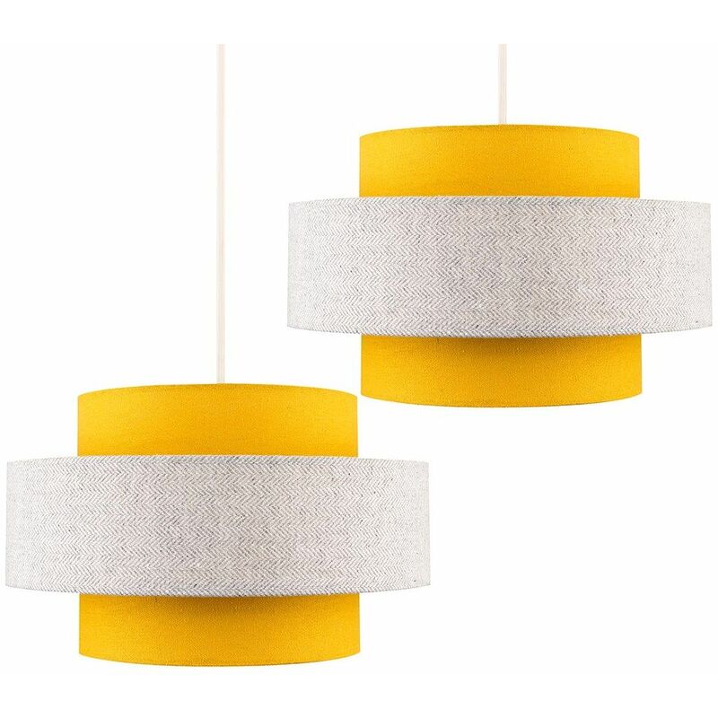 Minisun - 2 x Ceiling Pendant Light Shades In Mustard & Grey Herringbone