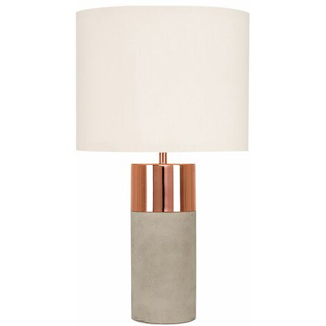 main image of "2 x Cement / Stone & Copper Table Lamps + Beige Light Shades"