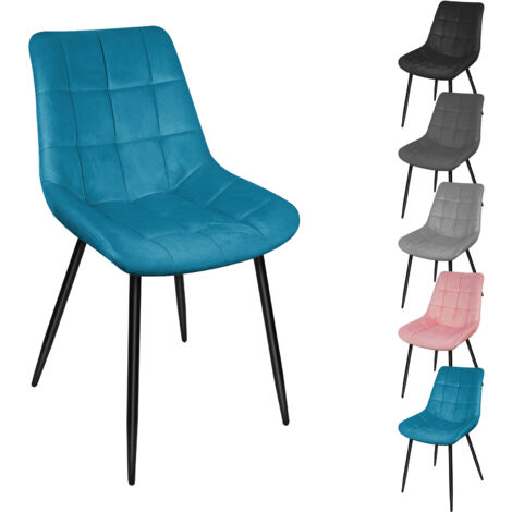 2 X Chaise de Salle à Manger Chaise Design Moderne Assise en Velours Bien Rembourrée Cadre en Métal Bleu