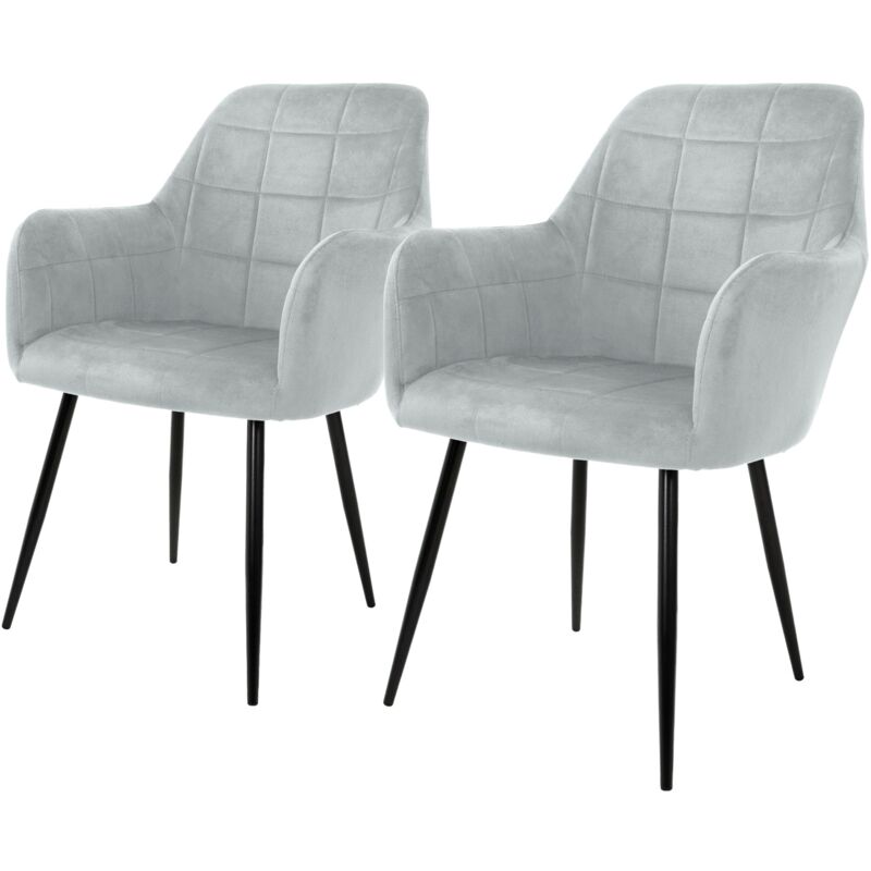 Ecd Germany - Lot de 2 Chaises de Salle à Manger Cuisine Salon Séjour - Gris - Assise Siège Rembourrée en Velours Structure en Métal Fauteuil Rétro