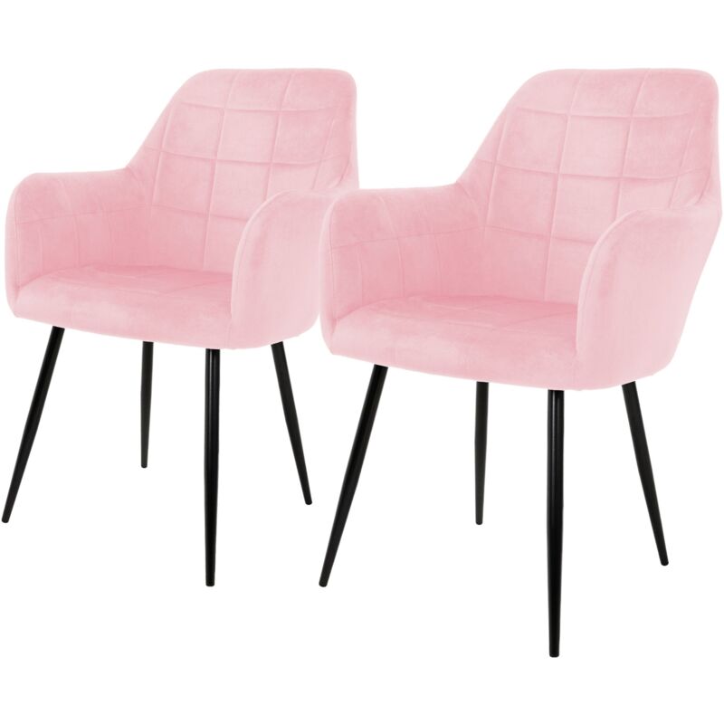 Ecd Germany - Lot de 2 Chaises de Salle à Manger Cuisine Salon Séjour - Rose - Assise Siège Rembourrée en Velours Structure en Métal Fauteuil Rétro