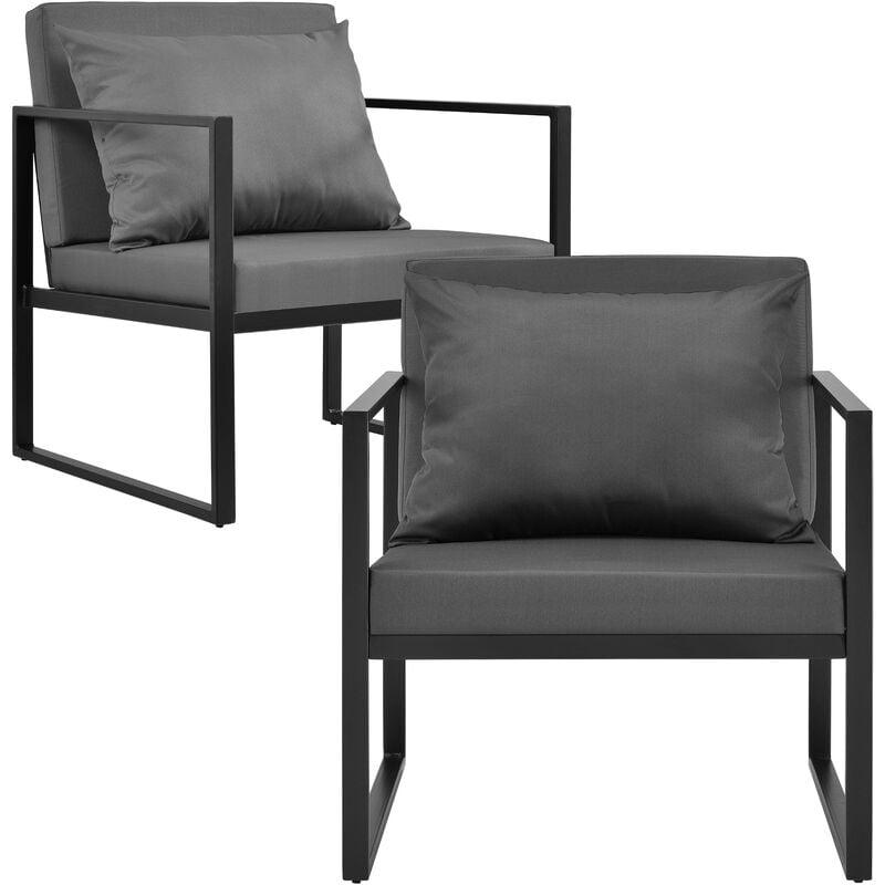Réglez 2 fauteuils avec accoudoirs de jardin conception élégante rembourrée diverses couleurs taille : Gris / noir