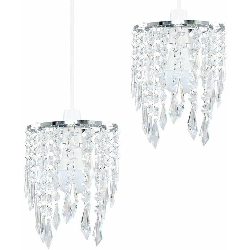 Minisun - 2 x Chandelier Ceiling Pendant Light Shades with Clear Acrylic Jewel Droplets - Add LED Bulbs