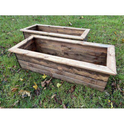 2 x Charles Taylor Wooden Extra Large Trough Planter Flower Shrub Tree Pot