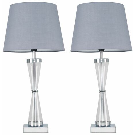 VALUELIGHTS 2 x Chrome Hourglass Table Lamps with a Tapered Shades - White - No Bulb