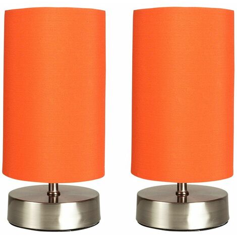2 x Chrome Touch Dimmer Bedside Table Lamps with Light Shades - Grey