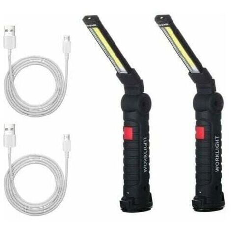 2 x COB Work Light, Rechargeable LED Hand Lamp, COB Workshop Lamp, Flashlight, LED Handheld Work Light with Magnetic Base, Inspection Lamp for Hiking, Camping MUMU