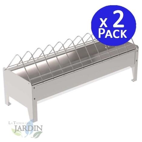 2 x Comedero gallinas corral metalico sin patas, 120x20x24,5 cm