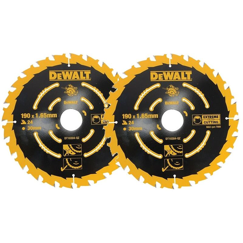 2 x Dewalt DT10304 Corded Circular Saw Blades 190 x 30mm x 24 Tooth Extreme