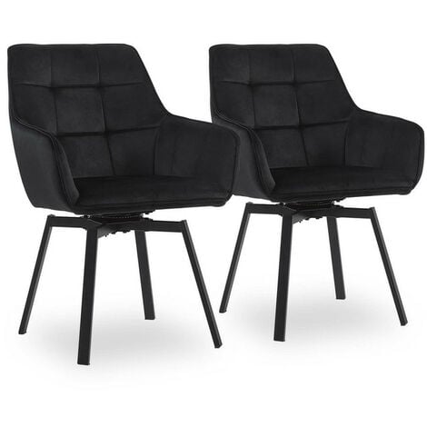 Dining Chair 2X Velvet Padded Seat 360°Swivel Armchair with Backrest and Metal Legs, Black
