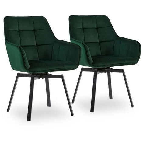 Dining Chair 2X Velvet Padded Seat 360°Swivel Armchair with Backrest and Metal Legs, Green