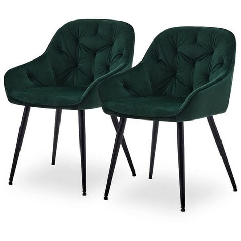 CLIPOP 2 X Dining Chairs, Velvet Fabric Thick Padded Upholstered Seat Tub Leisure Chair with Armrest, Green