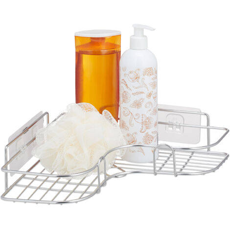 2 x Duschablage Ecke, HxBxT: 7x26,5x26,5 cm, Duschkorb zum Kleben, Edelstahl, Badezimmerablage für Shampoo uvm., silber
