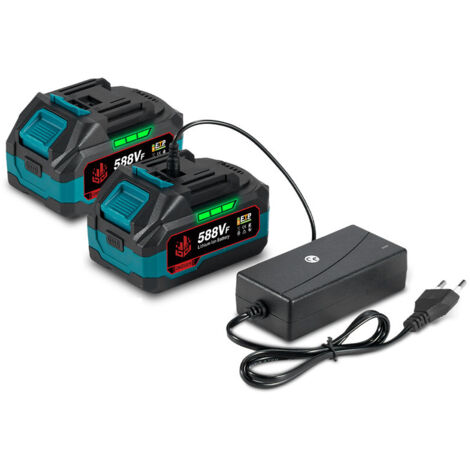 2 x Ersatzakku für 18-V-Akku-Elektrowerkzeug, 588 VF, Lithium-Akku mit LED-Anzeige und Ladegerät