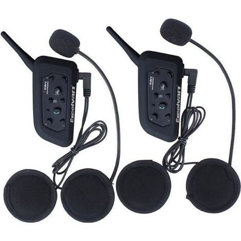 2 x Excelvan V6-1200 Moto Intercom Oreillette Bluetooth Plug Casque de Moto Interphone 1200M pour 6 Motards
