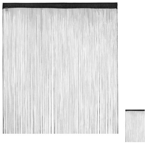 2 x Fadenvorhang schwarz, kürzbar, Fadengardine, Tunneldurchzug, für Türen & Fenster, Fransenvorhang, 145x245, black