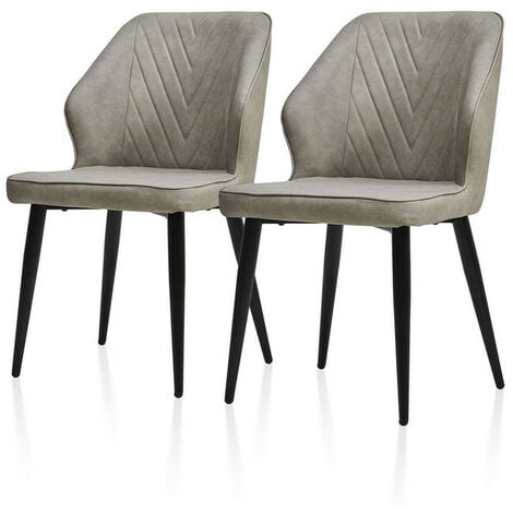 CLIPOP Dining Chairs,2x Faux Leather with Backrests and Metal Legs,Beige