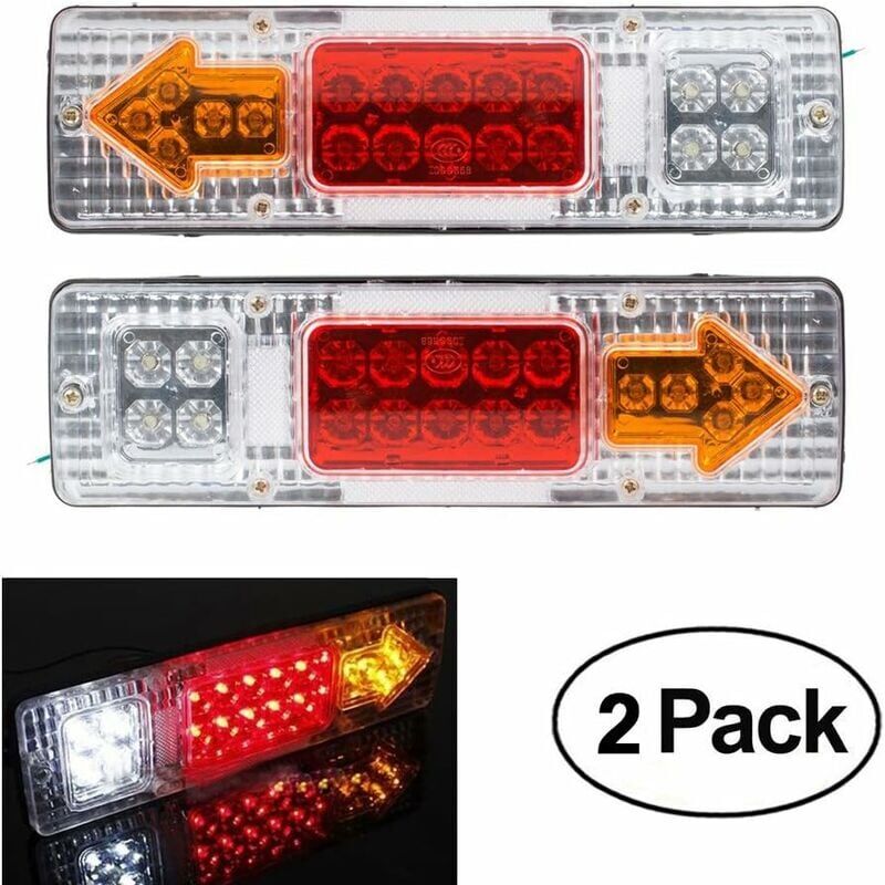 KZQ - 2 x Feux Arrière Remorque 19 led 12V Caravane Voiture Feuilles Arrière Arrêter Freinage Inverse Indicator Étanche Arrows Véhicule Lampe