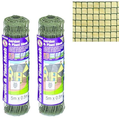 2 x Gardman 50mm Garden Plant Mesh Fence Green Plant Support 69030 0.5m x 5m