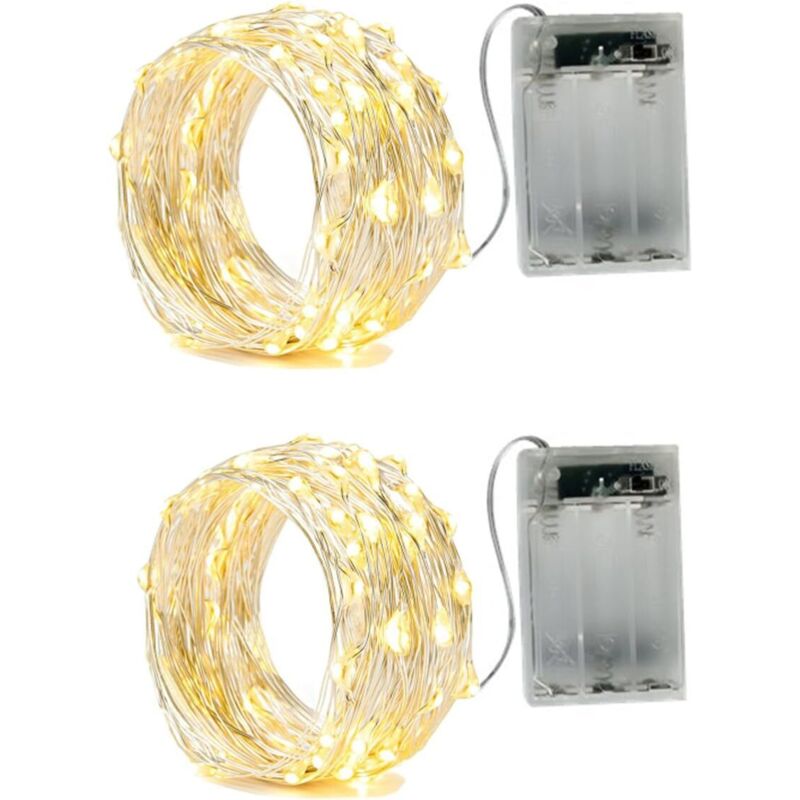 2 x Guirlande Lumineuse à Pile Fil d'argent 50LEDs 5Mètres avec 2 Mode idéal pour les fêtes de Noël, le mariage, la fête, et le décor de votre