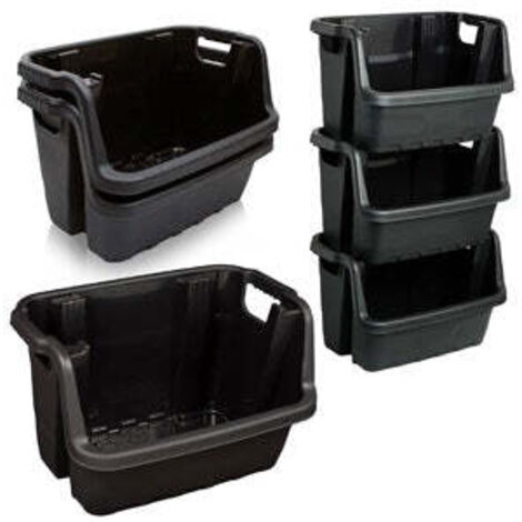 2 x Heavy Duty Black Plastic Open Fronted Storage Crates