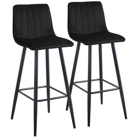 2 X High Bar Stools Velvet Breakfast Bar Chairs with Backrests Kitchen Counters Seat High 75cm, Black
