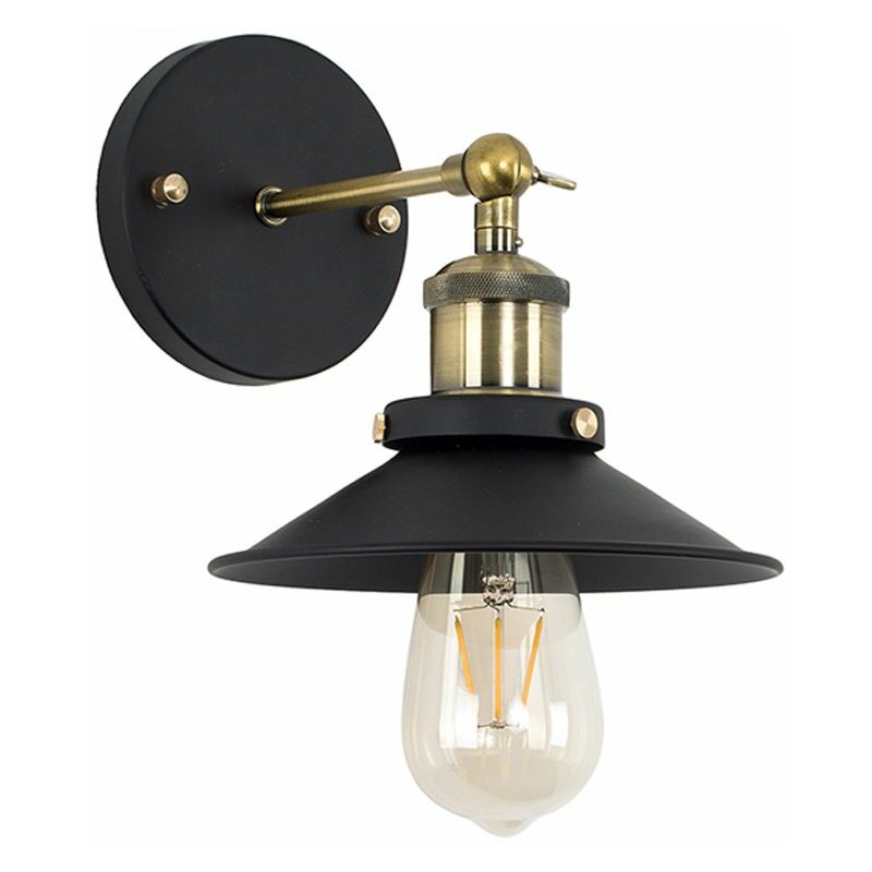 Minisun - 2 x Industrial Black & Antique Brass Wall Lights s - Add LED Bulbs