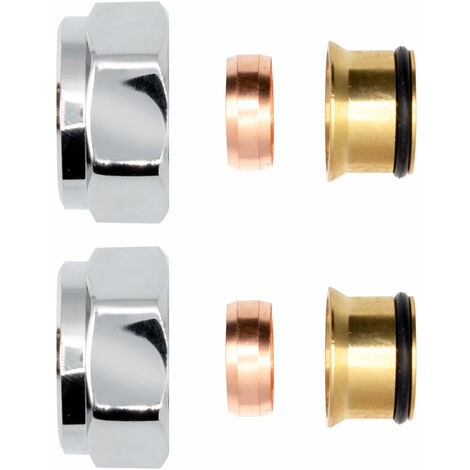 2 x Klemmringverschraubung Messing Chrom 3/4" für Kupferrohre Eurokonus 15mm