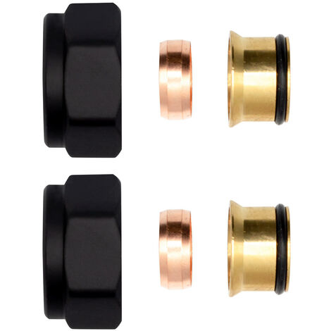 2 x Klemmringverschraubung Messing Schwarz 3/4" für Kupferrohre Eurokonus 15mm